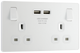 BG PCDCL22U3W Pearlescent White Evolve 2 Gang 13A 2x USB-A 3.1A Switched Socket Outlet - White Insert