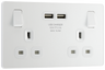 BG PCDCL22U3W Pearlescent White Evolve 2 Gang 13A 2x USB-A 3.1A Switched Socket Outlet - White Insert by British General (BG-PCDCL22U3W-Shopify-SA_1)