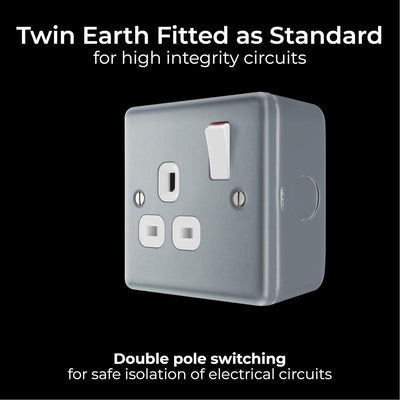 BG MC521 Metal Clad | 1 Gang 13A 2 Pole Switched Socket by British General (BG-MC521)