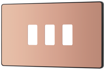 BG RPCDCP3B Evolve Grid Polished Copper 3 Module Rectangular Front Plate - Black Trim