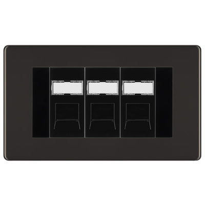 BG Screwless Black Nickel 3 Gang RJ45 Cat6 Data Socket Outlet Black Inserts by British General (BG-FBNRJ453B)