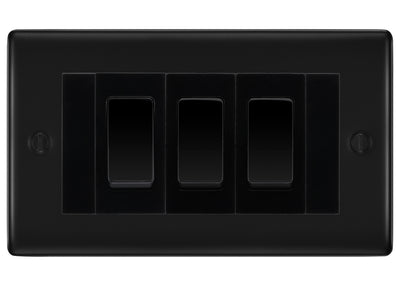 BG Nexus Matt Black 3 Gang 20AX 2-Way Switch Custom Grid - Black Insert by British General (BG-Nexus-FB-3G-Combo-3x 2WAY-BL)