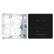 BG Screwless Matt Black 1 Gang 10A 3 Pole Fan Isolator Switch FFB15 with 25mm Steel Back Box