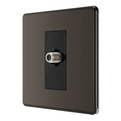 BG Screwless Black Nickel Single Satellite Socket FBN64 with 25mm Steel Back Box