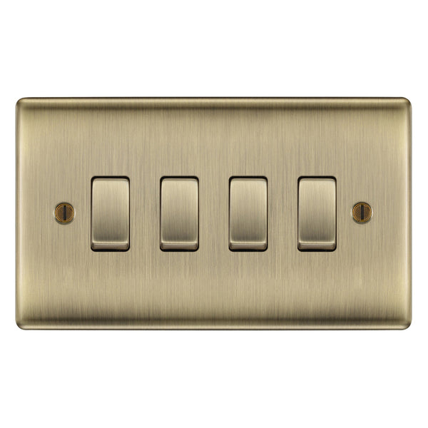 BG Nexus Antique Brass 4 Gang Intermediate Custom Grid Light Switch