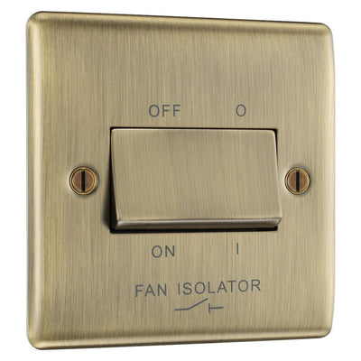 Antique Brass 10A Triple Pole Fan Isolator Switch & Surface Pattress Back Box
