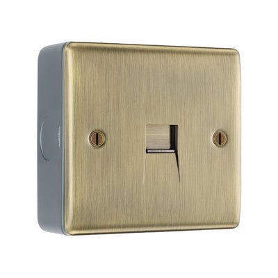 BG Nexus Antique Brass Single Master Telephone Socket with Surface Pattress Back Box by British General (BG-NABBTM1+MC501)