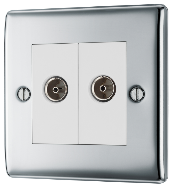 NPC61 Front - This coaxial socket from British General has 2 connection points for TV or FM aerial connections.