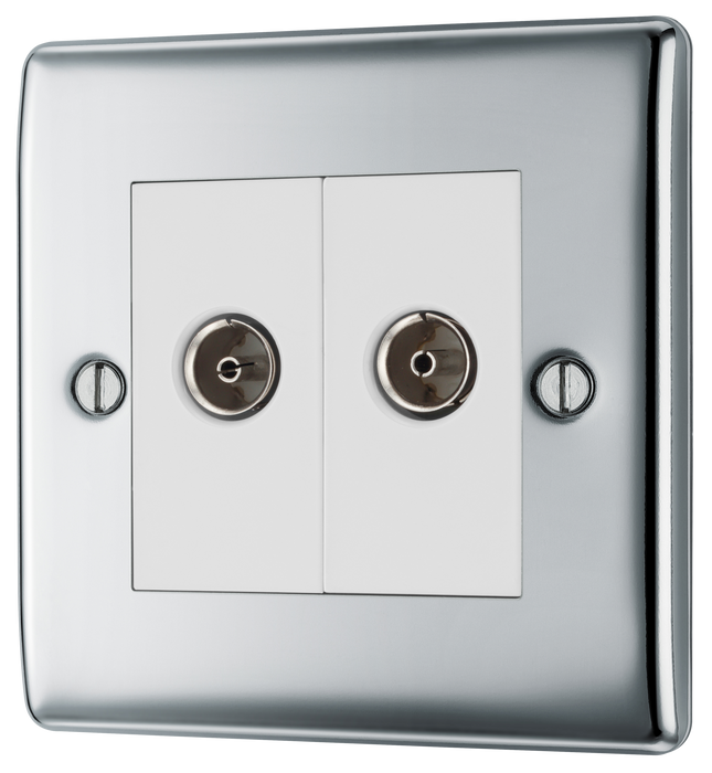 NPC61 Front - This coaxial socket from British General has 2 connection points for TV or FM aerial connections.