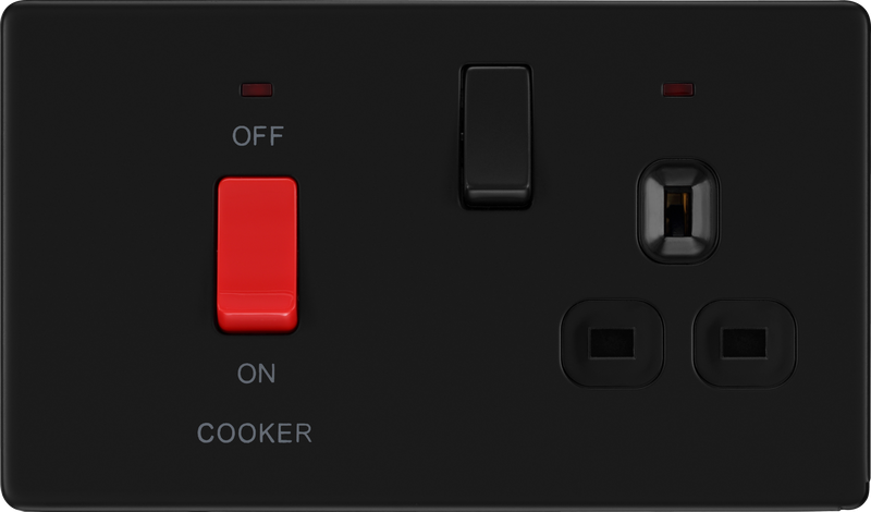 BG Matt Black 45A DP Double Cooker Switch Indicator FFB72