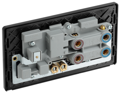 PCDCP70B Back - This Evolve Polished Copper 45A cooker control unit from British General includes a 13A socket for an additional appliance outlet, and has flush LED indicators above the socket and switch.