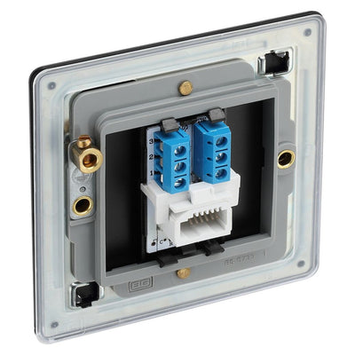 BG Screwless Matt Black Single Secondary Telephone Socket FFBBTS1 with 25mm Steel Back Box