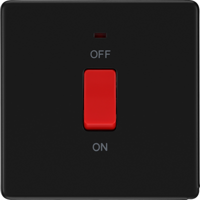 BG Evolve Matt Black 45A DP Single Cooker Switch Indicator FFB74
