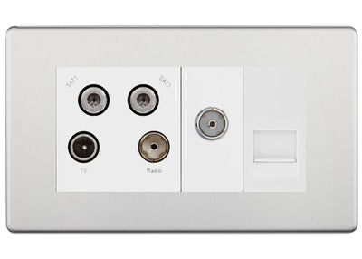 BG Screwless Brushed Steel Quadplex Combination TV Socket FBS69W by British General (BG-FBS69W)