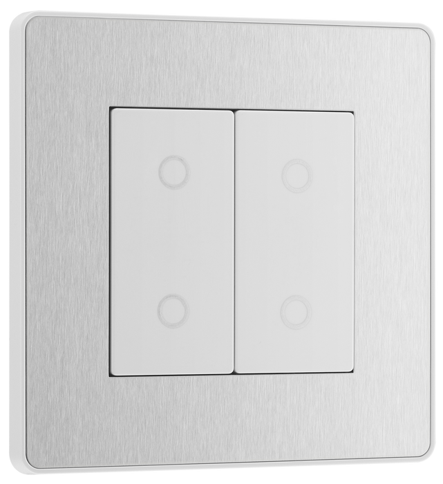  PCDBSTDS2W Front - This Evolve Brushed Steel double secondary trailing edge touch dimmer allows you to control your light levels and set the mood.