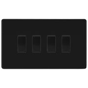 BG Matt Black Screwless 4 Gang Light Switch in Double Format Custom Grid by British General (BG-SCL-MB-4G-CUSTOM-LIGHT-SWITCH)
