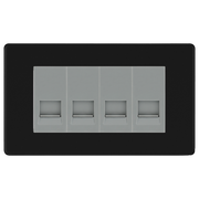BG Screwless Matt Black 4 Gang Secondary Telephone Socket, Screw Terminal - Grey Insert by British General (BG-FFBEMR4+EMBTSSG)