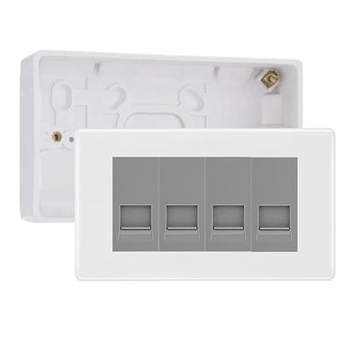 BG White Moulded 4 Gang RJ11 Telephone Socket Euro Module with 32mm Back Box - Grey Insert by British General (BG-EMRJ11G-4G-32)