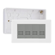 BG White Moulded 4 Gang RJ11 Telephone Socket Euro Module with 32mm Back Box - Grey Insert by British General (BG-EMRJ11G-4G-32)
