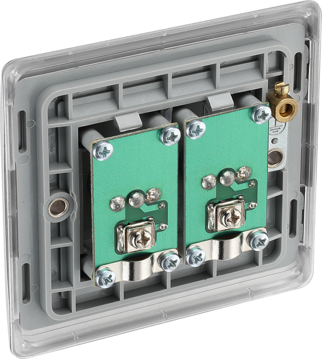 S63 Back - This isolated coaxial socket from British General has 2 connection points for TV or FM coaxial aerial connections. An isolated aerial connection is ideal for use where a communal dish or aerial is used such as in a block of flats.