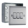 Brushed Steel 20A 16AX 2 Way Triple Light Switch & Surface Pattress Back Box by British General (BG-NBS43+MC501)