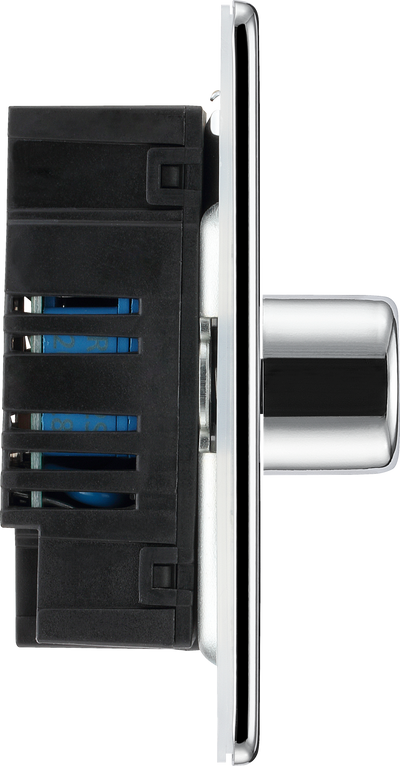 BG Electrical FPC82 Nexus Flatplate Screwless Polished Chrome 2 Gang 200W 2 Way Trailing-Edge Push Dimmer Switch