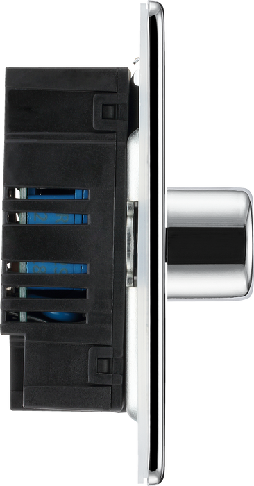 FPC82 Side - This trailing edge double dimmer switch from British General allows you to control your light levels and set the mood. The intelligent electronic circuit monitors the connected load and provides a soft-start with protection against thermal.