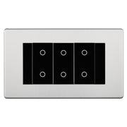 BG Nexus Screwless Brushed Steel Triple Secondary Touch Dimmer Switch Black Inserts by British General (BG-EMTDSB+FBSEMR4)