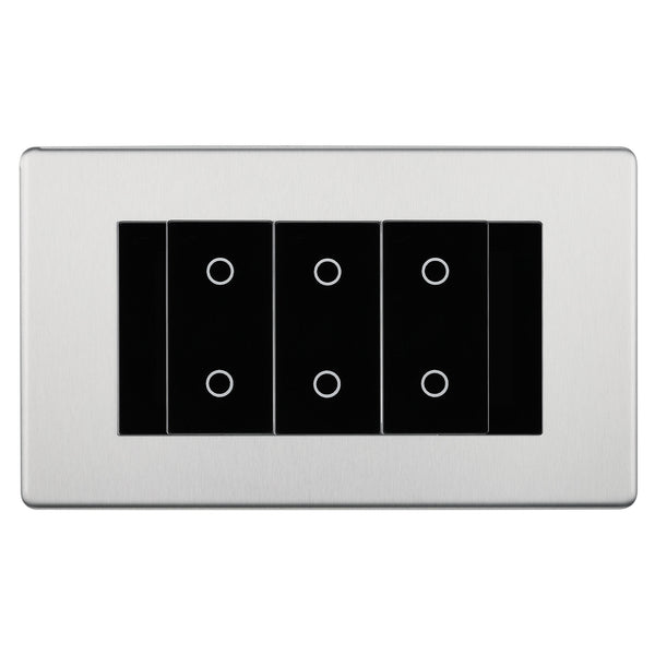 BG Nexus Screwless Brushed Steel Triple Secondary Touch Dimmer Switch Black Inserts