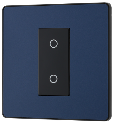 BG PCDDBTDM1B Matt Blue Evolve 1 Gang 200W Trailing Edge Master Touch Dimmer - Black Insert