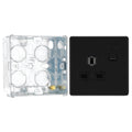 BG Screwless Matt Black 13A Single Socket FFB21B with 35mm Steel Back Box