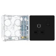 BG Screwless Matt Black 13A Single Socket FFB21B with 35mm Steel Back Box by British General