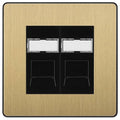 BG Evolve Satin Brass 2 Gang RJ45 Data Socket PCDSBRJ452B Black Inserts