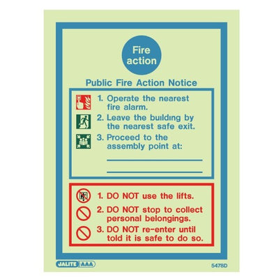 Extinguishers & Equipment: Fire Action Sign - Fire Safety Signs from Jalite Fire Action Sign - 1 by Jalite signs (Safelincs-JS5414D)