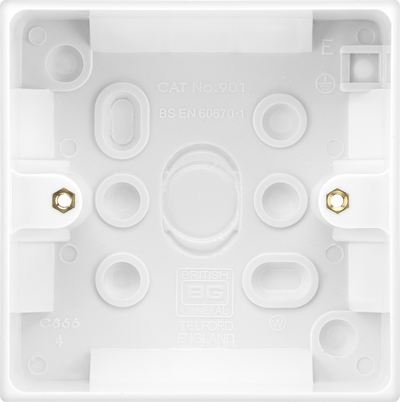 BG 901 Moulded Square Edge | White | 32mm | 1 Gang Surface Pattress by British General (BG-901)