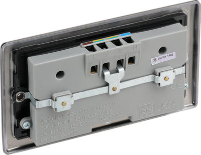 BG NBN24U44B Nexus Metal Black Nickel 2 Gang 13A 4x USB-A 4.2A Unswitched Socket