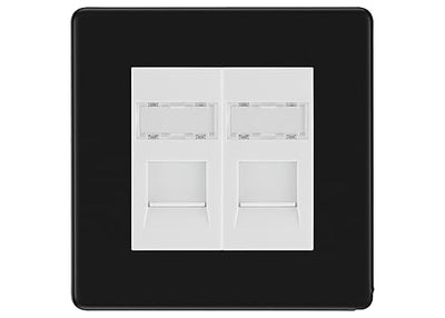 BG Screwless Matt Black 2 Gang RJ45 Data Socket FFBRJ452W White Inserts by British General (BG-FFBRJ452W)