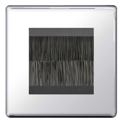 BG Screwless Polished Chrome Single 2 Gang Brush Cable Wall Plate TV Black by British General (BG-FPCEMS2+EMFO-1)