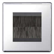BG Screwless Polished Chrome Single 2 Gang Brush Cable Wall Plate TV Black by British General (BG-FPCEMS2+EMFO-1)