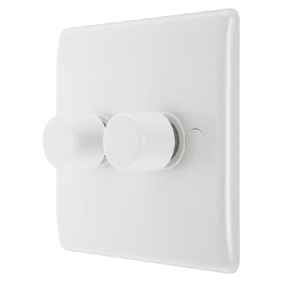 BG Nexus 2 Gang 200W 2 Way Trailing Edge Dimmer Switch & 32mm Pattress Back Box