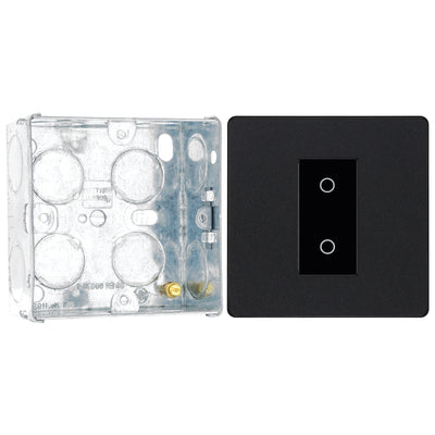 BG Evolve Matt Black Single Secondary Touch Dimmer Switch PCDMBTDS1B with 35mm Steel Back Box
