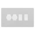 BG Evolve Brushed Steel 4 Gang Switch 2x Trailing Edge LED Dimmer 2x Intermediate Custom Grid Switch