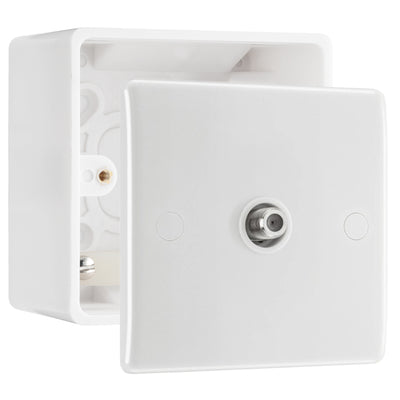 BG Electrical Single Satellite TV Socket Outlet White & 50mm Pattress Back Box by British General (BG-864+877)