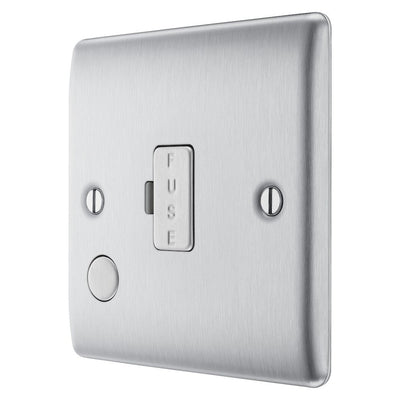 BG Nexus Brushed Steel 13A Unswitched Spur + Cable Outlet NBS55 with 35mm Steel Back Box
