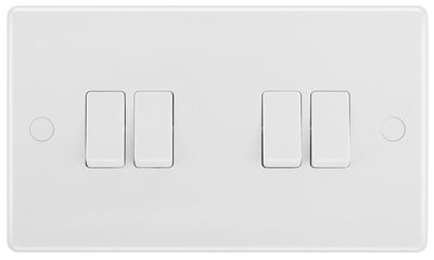 BG 844 Moulded Round Edge | White | 4 Gang 10AX 2 Way Plate Switch by British General (BG-844)