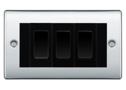 BG Nexus Polished Chrome 3G Switch 1x Intermediate 2x 2 Way Switch - Black Insert by British General (BG-Nexus-PC-3G-Combo-2x 2WAY-1x INT-BL)