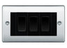 BG Nexus Polished Chrome 3G Switch 1x Intermediate 2x 2 Way Switch - Black Insert by British General (BG-Nexus-PC-3G-Combo-2x 2WAY-1x INT-BL)