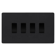 BG Evolve Matt Black 4 Gang Light Switch 2x Intermediate 2x 2 Way Custom Grid Switch by British General (BG-Evolve-MB-4G-CUSTOM-2x INT-2x 2WAY SP)