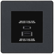 BG Evolve Matt Grey 45W USB Wall Socket Euro Module USB-A & C - Black Insert by British General (BG-PCDMGEMS2B+EMUSBAC45B)