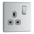 BG FPC21G Nexus Screwless Flat-Plate Single Switched Plug Socket Polished Chrome Grey Insert 13A